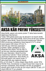 AKSA-KÂR-PAYINI-YÜKSELTTİ