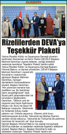 Rizelilerden-DEVA’ya-Teşekkür-Plaketi