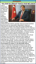 YALOVA’YA ZİRAAT FAKÜLTESİ MÜJDESİ