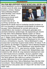 YALOVA BELEDİYESİ VERGİ BORCUNU SIFIRLADI