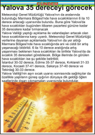 Yalova 35 dereceyi görecek