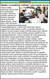 Berber ve kuaförler haftada 1 gün kapalı olacak