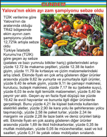 Yalova’nın ekim ayı zam şampiyonu sebze oldu