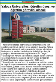 Yalova Üniversitesi öğretim üyesi ve öğretim görevlisi alacak