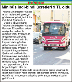 Minibüs indi-bindi ücretleri 9 TL oldu