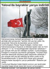 Yalova’da bayraklar yarıya indirildi