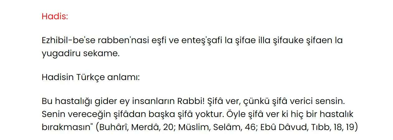diş ağrısı için hadis