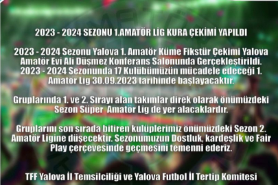 Yalova 1.Amatör Lig kura çekimleri belli oldu