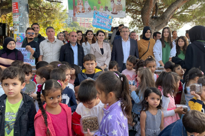 Yalova Armutlu’da minikler sokak hayvanlarına mama dağıttı