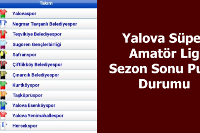 Yalova Süper Amatör Lig sezon sonu puan durumu