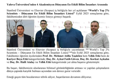 YÜ’lü 4 akademisyen Dünyanın en etkili bilim insanları arasına girdi