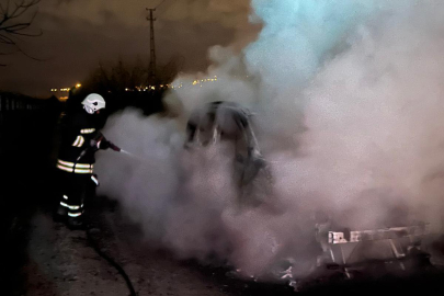 Altınova’da alevlere teslim olan araç küle döndü