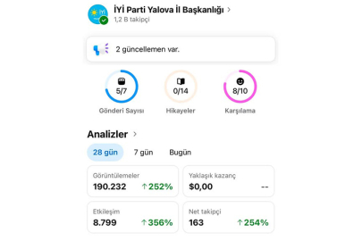 İYİ Parti Yalova İl Başkanlığı Facebook sayfasının 17 aylık verilerini paylaştı