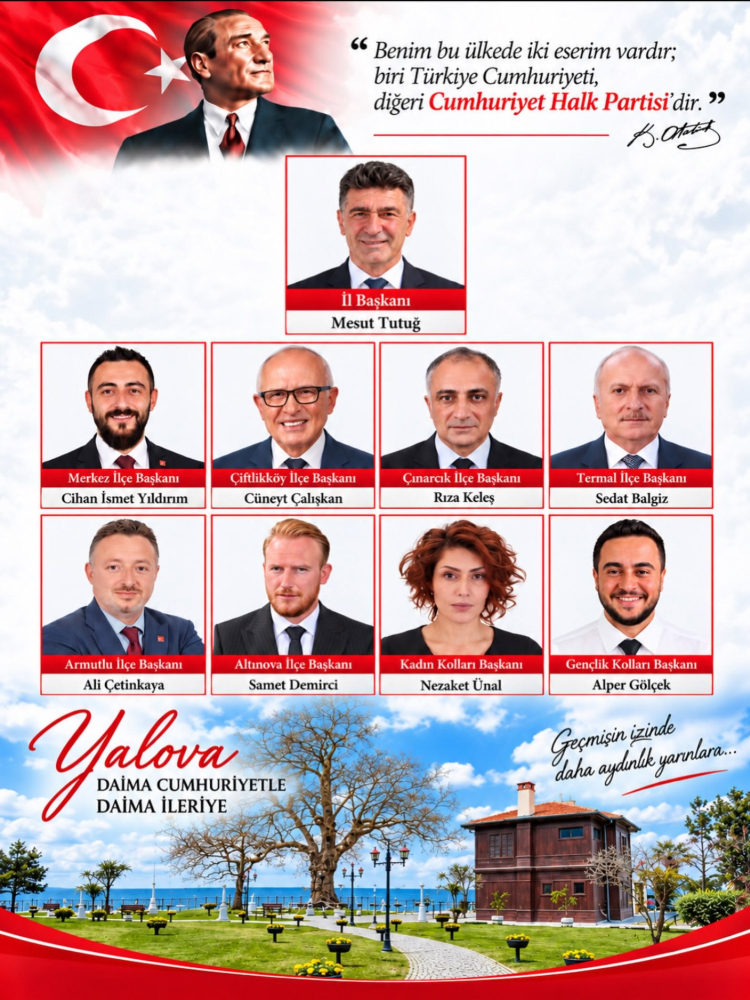 CHP Yalova İl Başkanı Mesut Tutuğ’nun A takımı belli oldu. İl Başkanı Tutuğ yeni örügtlenmeyle hazırız mesajı verdi