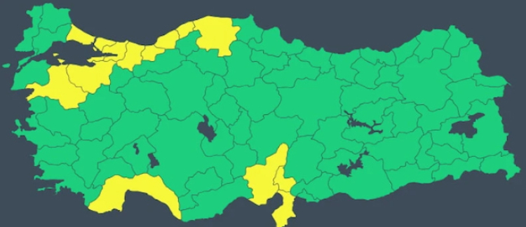 Yalova dahil olmak üzere başta 14 ile sarı kod uyarısı yapıldı