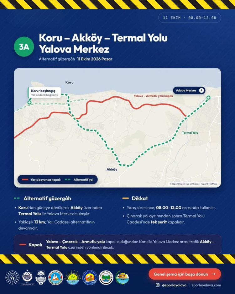 Koru-Akköy-Termal yolundada bazı değişikliklere gildildi