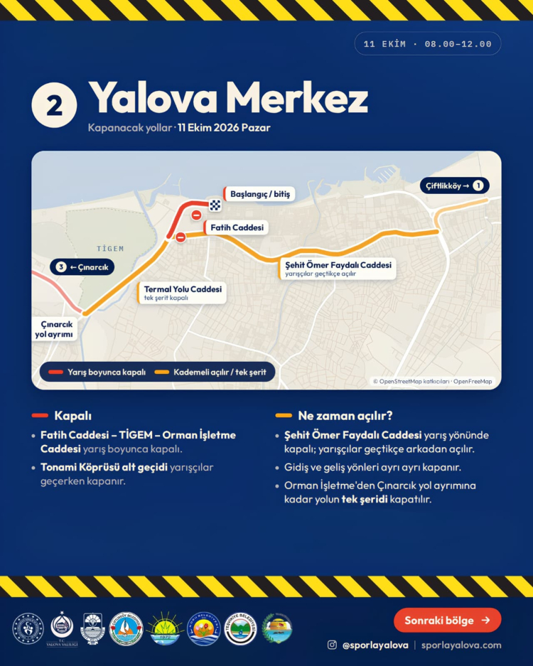 Yalova Merkez'de de kapanacak yollar belirlendi