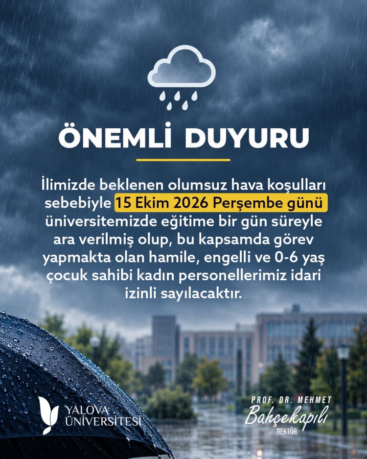 Yalova Üniversitesi sosyal medya hesaplarından  Ekim için duyuruda bulundu